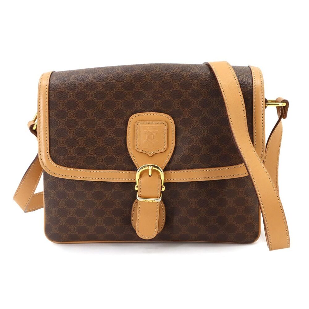 Celine Macadam Shoulder Handbag, Leather, Brown, Gold Hardware